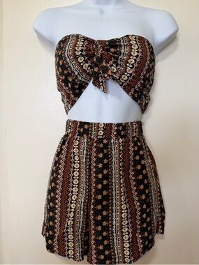 SHEIN Black Boho Printed Two-Piece Set with Rust and Cream Accents
